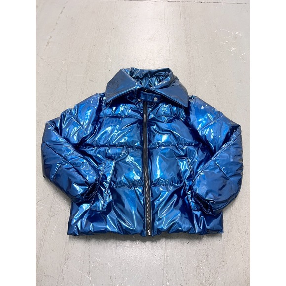 Kendall And Kylie Jackets & Blazers - Kendall + Kylie Puffer Jacket Women XS Metallic Blue Full Zip Long Sleeve Winter